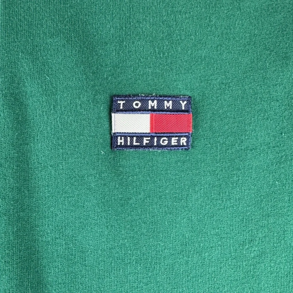 Vintage 90's‎ Tommy Hilfiger Quarter Zip Jacket Large Green Big Patch Logo Y2k